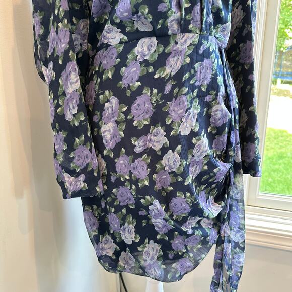 Saylor Merritt Chiffon Medium Purple Floral Blue Long Sleeve Dress Mini - Picture 5 of 11